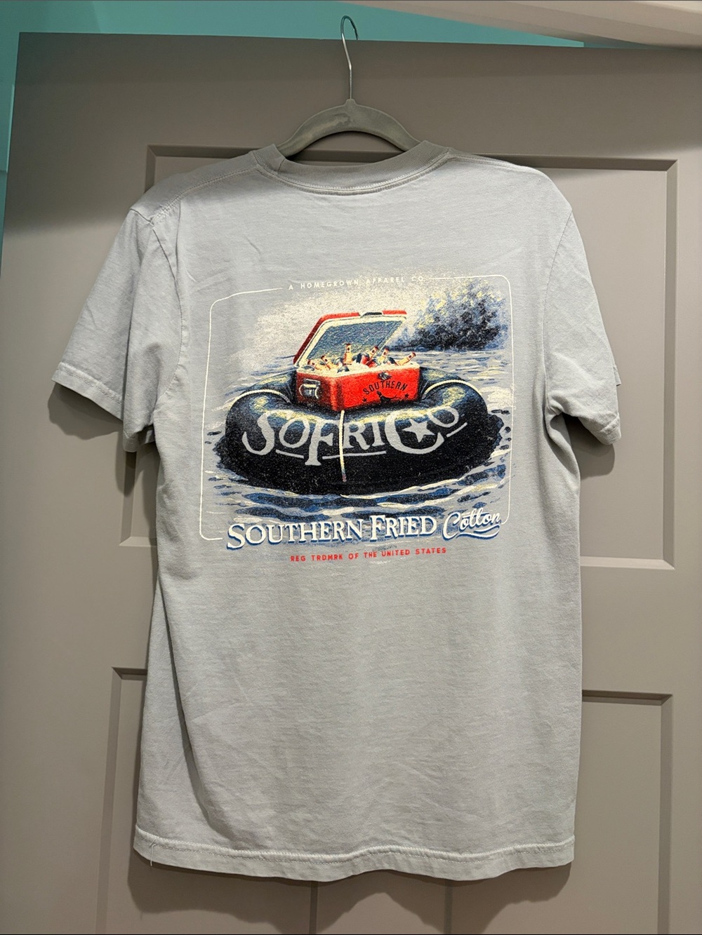 Southern Fried Cotton Light Gray Tee with Red Boat Graphic
